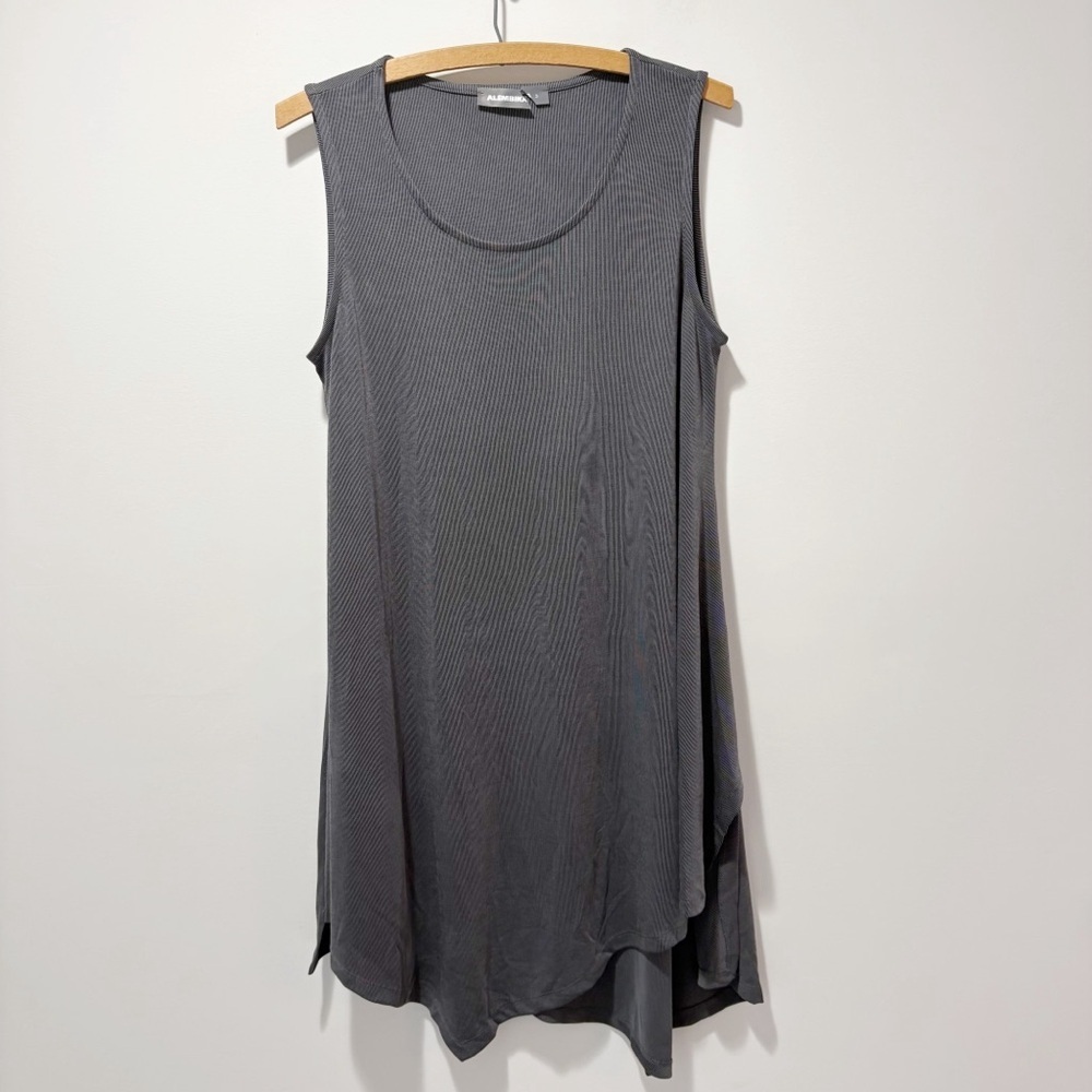 Alembika Micro Striped Tank Dress Size 3 Size 10-12 Asymmetrical Hem Lagenlook